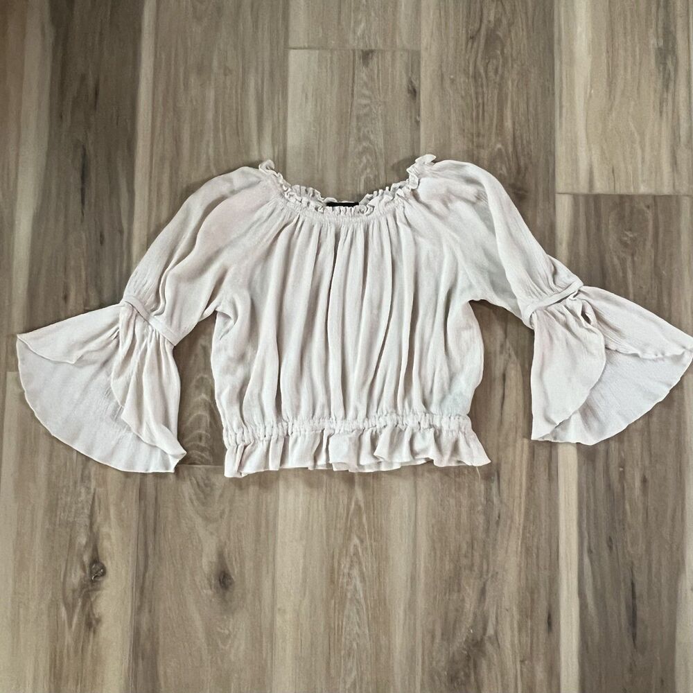 Girls Ivory Cream Colored Cropped Blouse Top Shirt by IN Girl Sz Large 14
